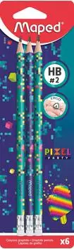 Maped Pixel Party Bleistift HB, dreieckig, mit Radierer, 6er-Pack (851816)