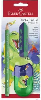 Faber-Castell Dino Jumbo Schreibset Bleistift HB, Spitzer & Radiergummi (111529)