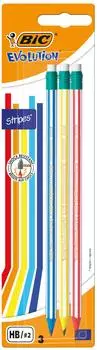 BIC Evolution Stripes Bleistift HB mit Radiergummi, 3er-Pack (944189)