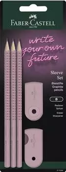 Faber-Castell GRIP 2001 Sleeve Set &bdquo;Rose Shadows" 2 Bleistifte, Anspitzer & Radierer (217084)