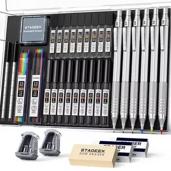 LuxusKollektion Druckbleistift-Set 6 Stk. 0,5/0,7/0,9/2,0mm, Metall, silber