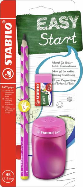 STABILO Schul-Set Linkshänder EASYgraph pink inkl. Spitzer + Radierer (B-56685-3)