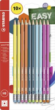 STABILO Bleistift mit Radierer pencil 160 2x gelb, orange, blau, petrol, pink HB 10er Pack (B-53874-10)