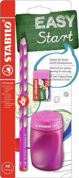 STABILO Schul-Set Rechtshänder EASYgraph pink inkl. Spitzer + Radierer (B-56681-3)
