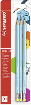 STABILO Bleistift mit Radierer pencil 160 blau HB 3er Pack (B-50737-10)
