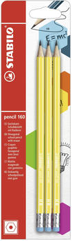 STABILO Bleistift mit Radierer pencil 160 gelb- HB 3er Pack (B-50741-10)