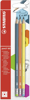 STABILO Bleistift mit Radierer pencil 160 petrol, orange, gelb HB 3er Pack (B-50498-10)