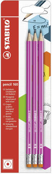 STABILO Bleistift mit Radierer pencil 160 pink HB 3er Pack (B-50735-10)
