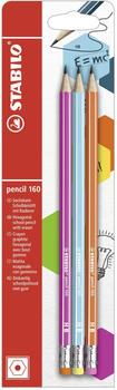 STABILO Bleistift mit Radierer pencil 160 pink, blau, orange HB 3er Pack (B-50500-10)
