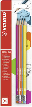 STABILO Bleistift mit Radierer pencil 160 pink, blau, orange, gelb HB 4er Pack (B-50860-10)