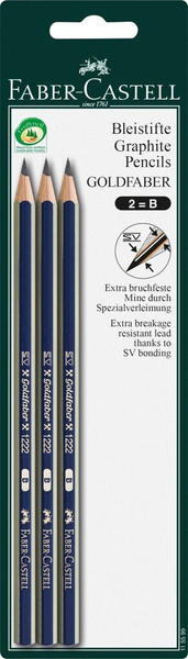 Faber-Castell Bleistift DESSIN - B, 3er Blisterkarte, blau-silber-gestreift