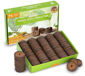 FLORTUS Kokos Quelltabletten aus Anzuchterde mit NPK Dünger 75 Stk. (36 mm)