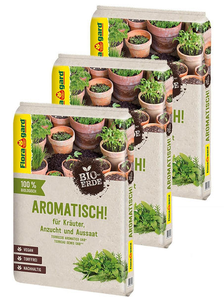 Floragard Bio-Erde Aromatisch 3x10 l - für Anzucht und Aussaat sowie für Kräuter