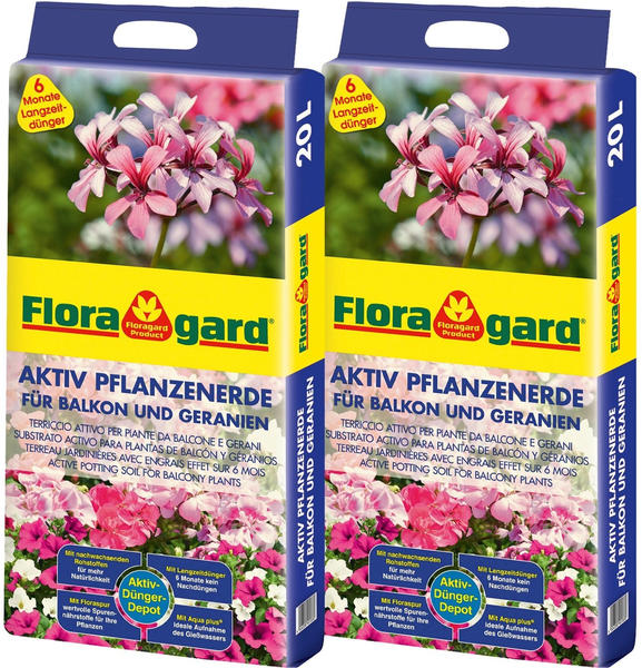Floragard Aktiv-Pflanzenerde für Balkon und Geranien 40 Liter (2 x 20 Liter)