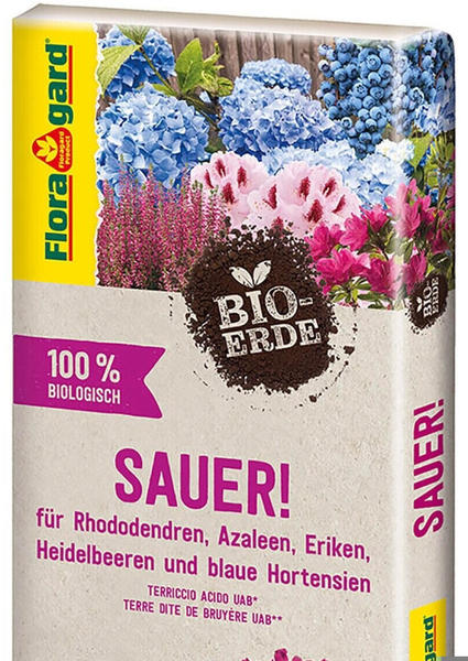 Floragard Bio-Erde Sauer 1x40 l - für Rhododendren, Azaleen, Heidelbeeren