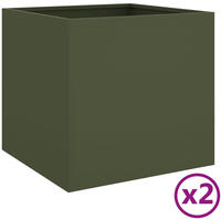 vidaXL Pflanzk&uuml;bel 2 Stk. Olivgr&uuml;n 49x47x46 cm Stahl