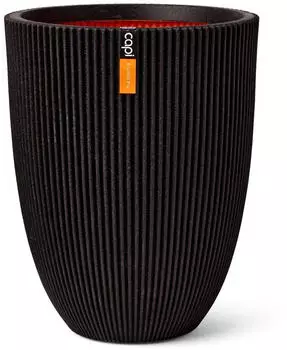 Capi Übertopf Kugel Groove NL elegant 34x46cm Schwarz