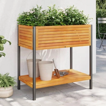 vidaXL Pflanzkübel mit Ablage 80 x 45 x 80 cm Massivholz Akazie und Stahl (367617)