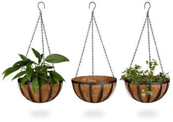 Relaxdays Set of 3 square rattan flower pots white natural