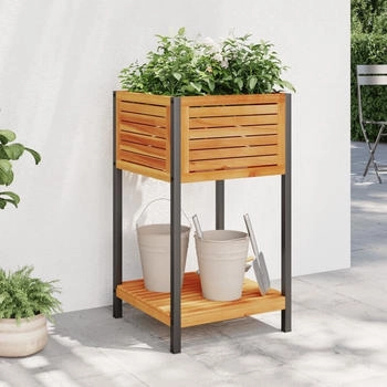 vidaXL Pflanzk&uuml;bel mit Ablage 45 x 45 x 80 cm Massivholz Akazie und Stahl (367616)