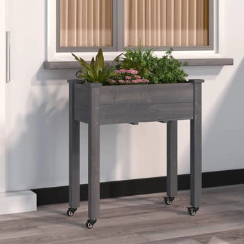 vidaXL Pflanzk&uuml;bel mit Einsatz und Rollen 71 x 37 x 80 cm Tannenholz grau (3157825)