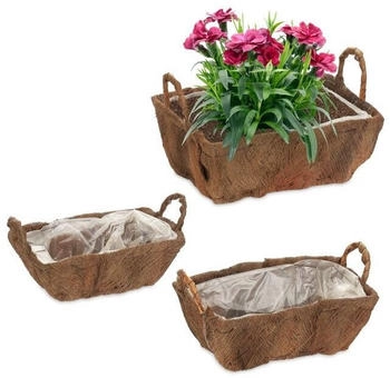 Relaxdays Set of 3 flower pots with handles garden nature