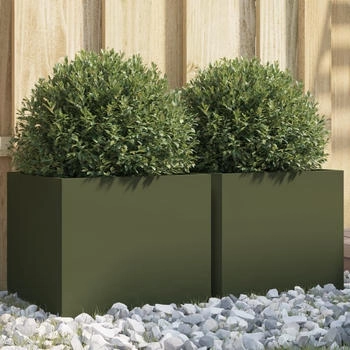 vidaXL Pflanzk&uuml;bel 32 x 30 x 29 cm kaltgewalzter Stahl olivgr&uuml;n 2 Stk. (841542)