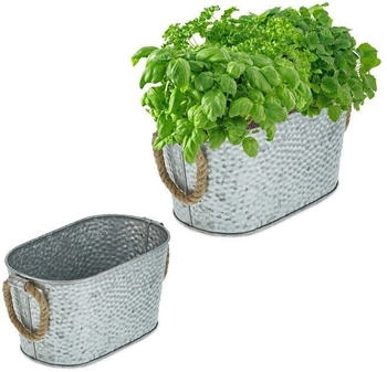 Relaxdays Zinc Planter Set of 2 Hammered Design Silver