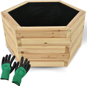 holz4home Outdoor Pflanzk&uuml;bel M I 6-Eckig Tannenholz inkl. Gartenhandschuhe & Vlies