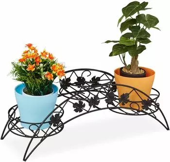 Relaxdays gebogener Pflanzenständer 3 Ablagen 21 cm schwarz (10030845)