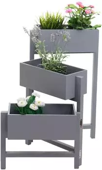 Mendler T275 Pflanzregal 65 x 108 x 15 cm Holz grau-blau (94469)