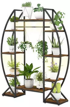 Costway Pflanzenständer 10-stöckig mit Wachstumslichtern, 127x30x160cm, Braun
