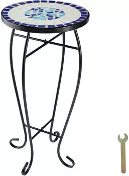 TecTake Blumenhocker Mosaik &Oslash; 30x61cm wei&szlig;/blau