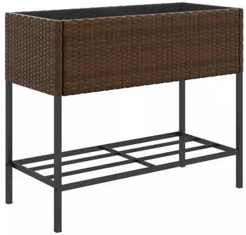 vidaXL Pflanzk&uuml;bel mit Ablage Poly Rattan Braun (366385)