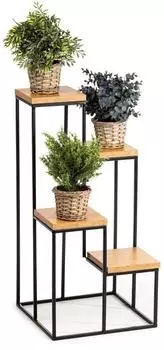 HowHomely Blumentreppe 4 Ablagen, Metall/MDF, 70cm, schwarz (HH-BL-13-BML-MDF)