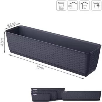 Prosperplast Ratolla Blumenkasten mit Untersetzer, rechteckig, 59cm, anthrazit (DRL600P)