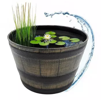 Spetebo Blumenk&uuml;bel Eichenfass-Optik Kunststoff 44cm (4452)