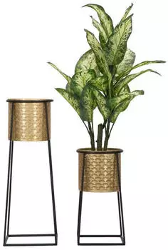Mauro Ferretti CUP Blumentopf-St&auml;nder 2er-Set Gold/Schwarz &Oslash;26x70cm & &Oslash;23x45cm (1422940000)