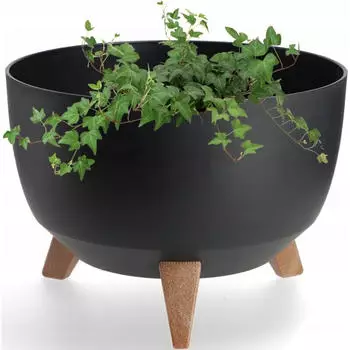 Kadax Luri Runder Blumentopf aus Kunststoff mit Beinen, 33cm, Schwarz (Luri)