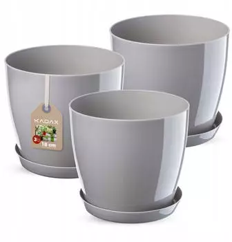 Kadax Agen Runder Kunststoff-Blumentopf mit Untersetzer, 18cm, Grau, 3er-Set (K8133)