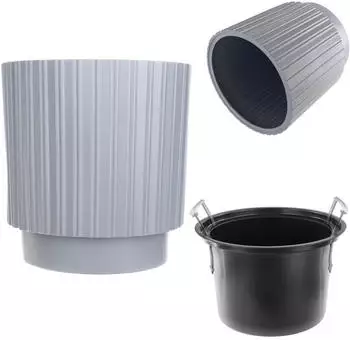 Kadax Blumentopf mit Einsatz, rund, Kunststoff, grau, 30cm (K10148)
