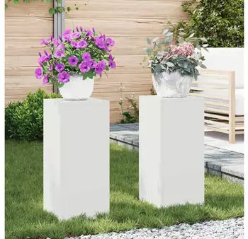 vidaXL Outdoor-Pflanzens&auml;ulen 2er-Set Stahl Wei&szlig; 24x24x55cm (865814)