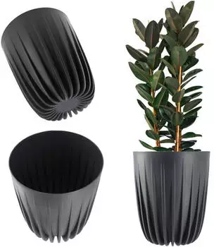 Kadax Blumentopf mit Einsatz, Kunststoff, geometrisches Muster, Anthrazit, ∅30cm (K3806)