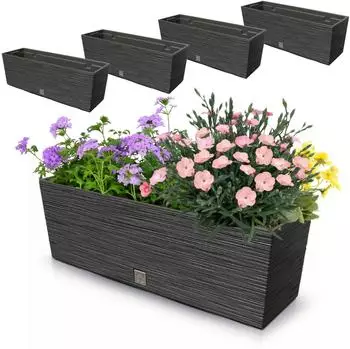 Botle Meißel Blumenkasten Anthrazit 58cm 18L selbstbewässernd, 4er-Set (PRO-DFC600-S433x4)