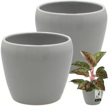 OEM Blumentopf 2er-Set, Rund, Glasierte Keramik, Grau, ⌀12cm (kotarbau_5904994091868)