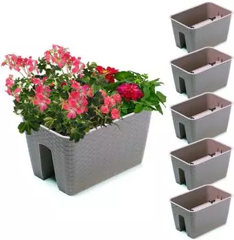 Botle Balkonkasten 5er-Set Rattan-Imitat Mokka 13L, 27,2x39,6x22,5cm