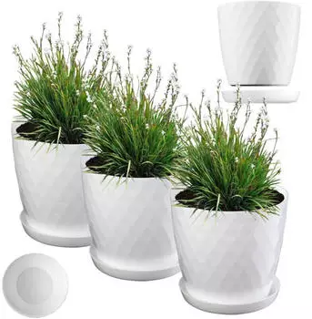 Kadax Blumentopf mit Untersetzer, Kunststoff, Weiß, 30cm, 3er-Set (K8146)