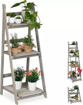 Relaxdays Blumenleiter mit 3 Stufen klappbar 108 cm grau (10026327-59)