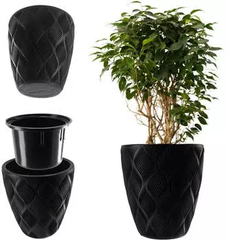 Kadax Blumentopf mit Einsatz und Griffen, 42cm, Kunststoff, Schwarz