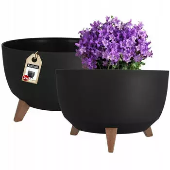 Kadax Luri Runder Kunststoff-Blumentopf mit Sockel, Schwarz, 40cm, 2er-Set (Luri)